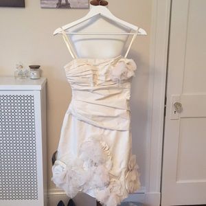 BCBG Maxazria white dress with floral appliqué